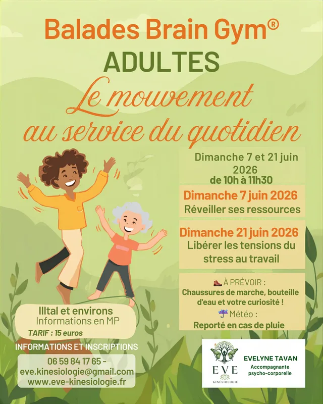 Affiche Balades Brain Gym® Adultes — Le mouvement au service du quotidien, 7 et 21 juin 2026