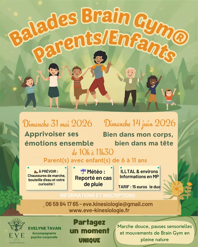 Affiche Balades Brain Gym® Parents/Enfants — 31 mai et 14 juin 2026