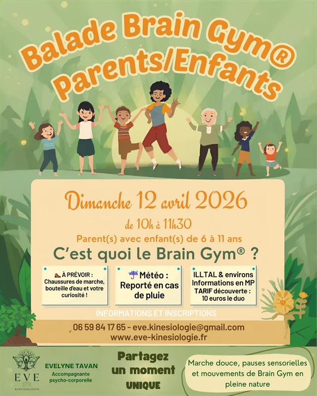 Affiche Balade Brain Gym® Parents/Enfants — dimanche 12 avril 2026