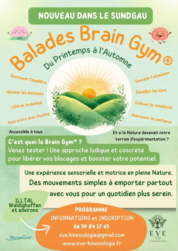 Affiche Balades Brain Gym® du printemps à l’automne — nouveau dans le Sundgau